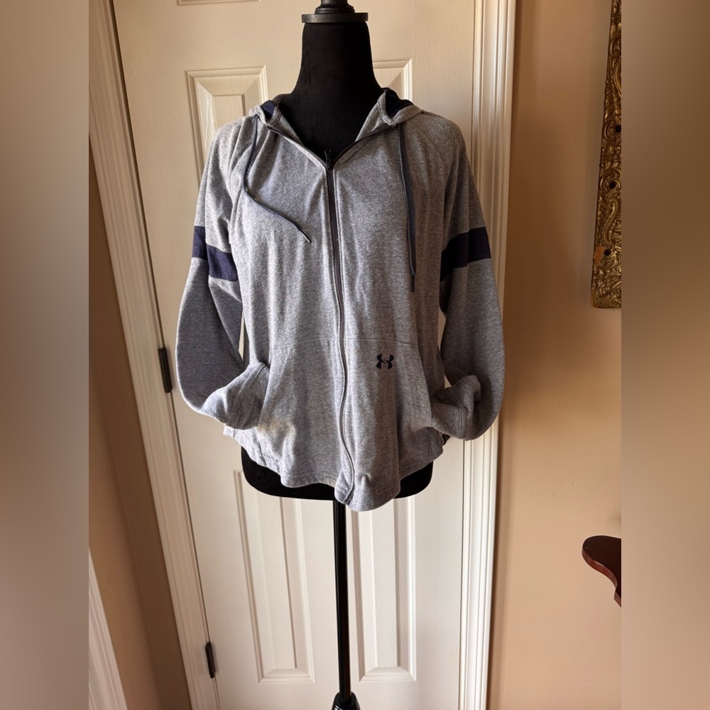 Under Armour Women’s Heather Gray Hoodie with Navy Stripes